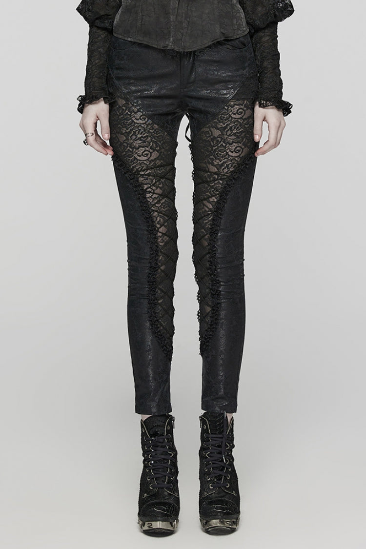 Stitched Lace-Up Slim Gothic Leggings for Women