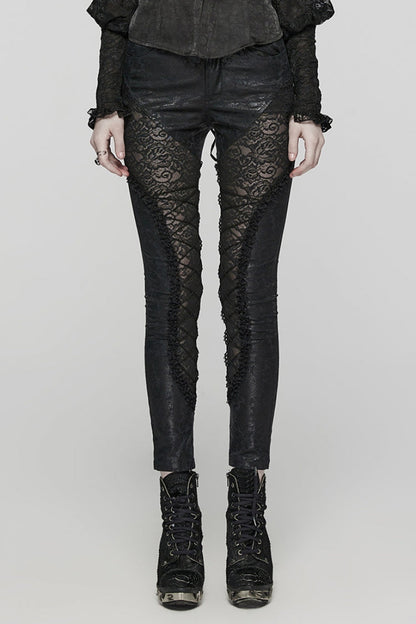 Stitched Lace-Up Slim Gothic Leggings for Women