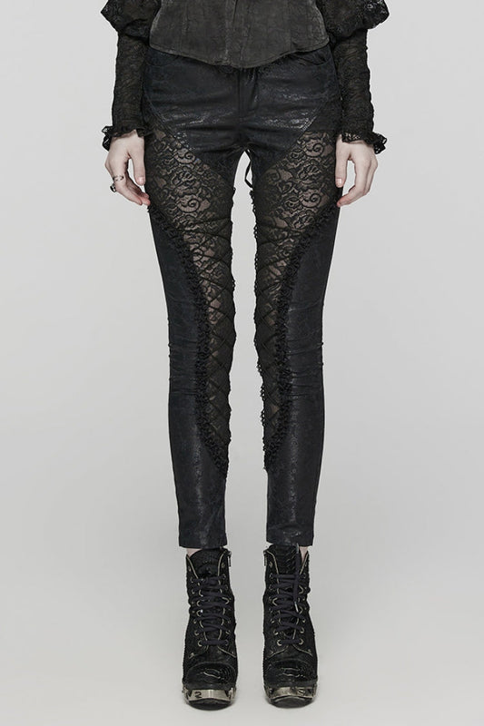 Stitched Lace-Up Slim Gothic Leggings for Women