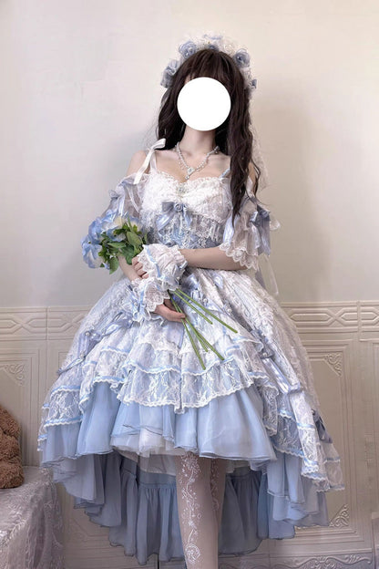 Azure Diane Rose Short Sleeve Multi-Layered Jacquard Ruffle Hanayome Cardigan Bow Lace Sweet Lolita Gown