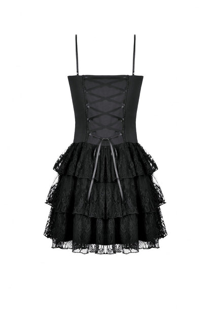 Crimson & Obsidian Sleeveless Multi-Layered Lace Lace-Up Grunge Cake Slip Dress
