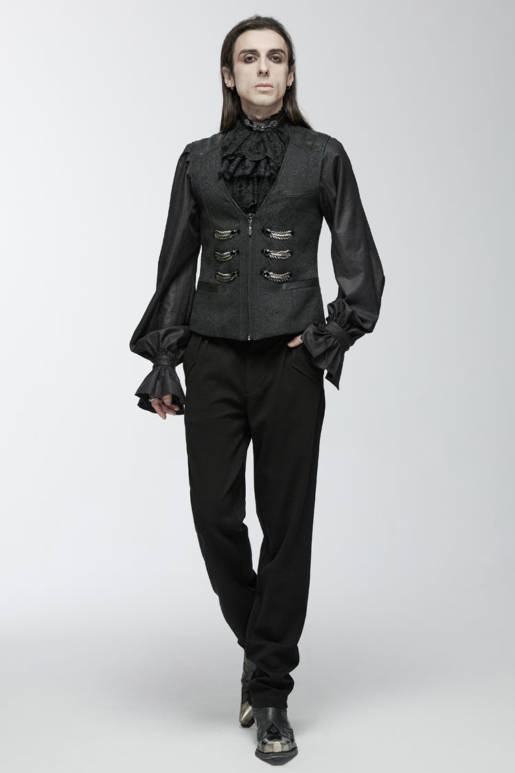 Charcoal Buckle Loop Zip Gothic Vest for Men