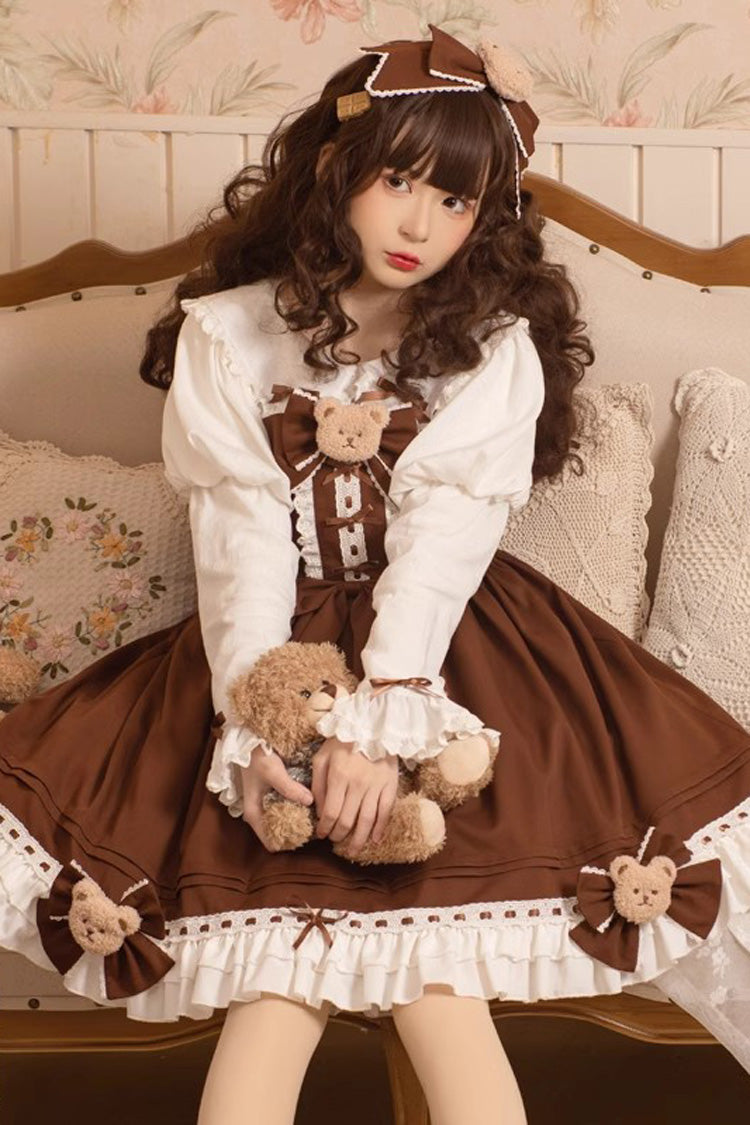 Mousse Bear Sleeveless Vintage Princess Lolita JSK Dress with Bow - Ruffle
