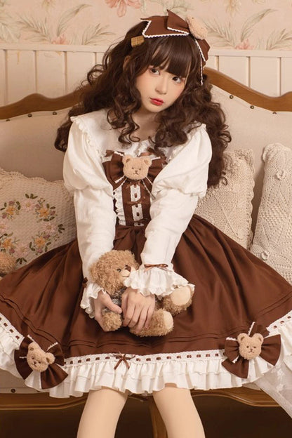 Mousse Bear Sleeveless Vintage Princess Lolita JSK Dress with Bow - Ruffle
