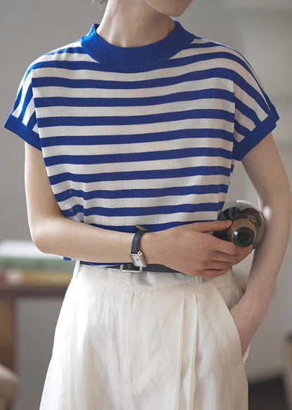 Collar Stand Tanks Striped Summer Women Cotton Red