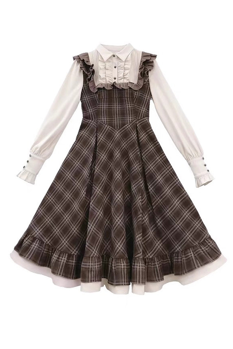 Thames at Dusk Vintage College Lolita Dress with Ruffle - Long Sleeves