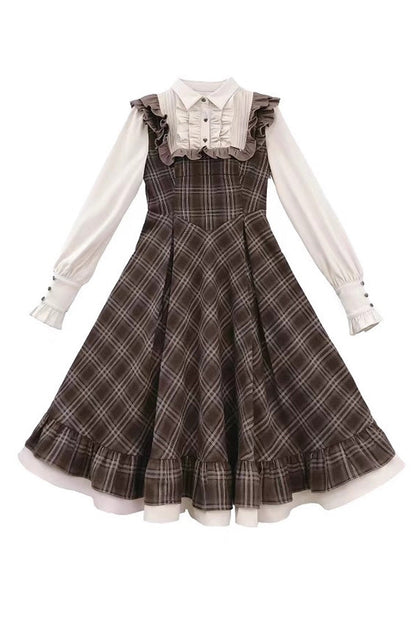 Thames at Dusk Vintage College Lolita Dress with Ruffle - Long Sleeves