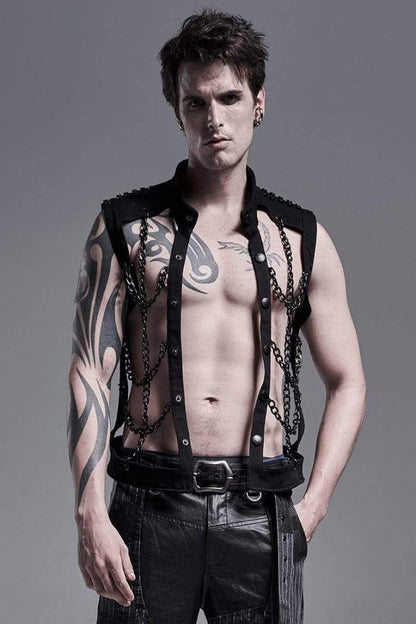 Steampunk Vest with Metal Rivets and Chain for Men