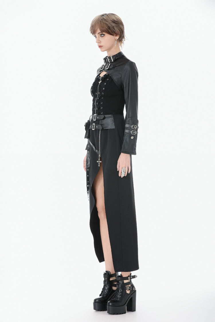PU Leather Zippered Shrug with Buckled Straps