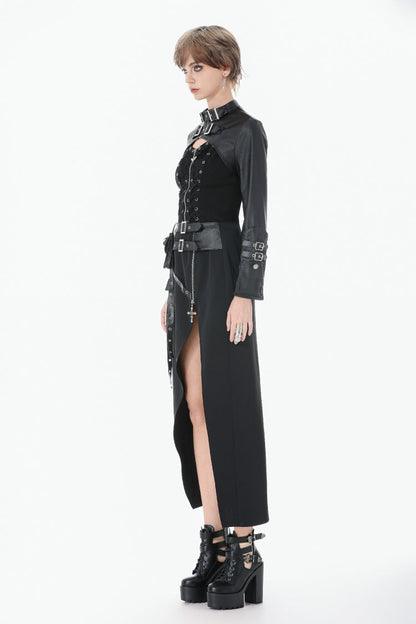 PU Leather Zippered Shrug with Buckled Straps