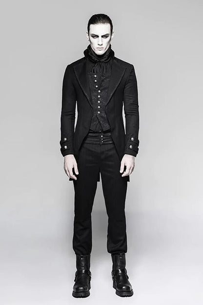 Men's Gothic Coat with Metal Buttons, Jacquard Print and Faux Two-Piece Design