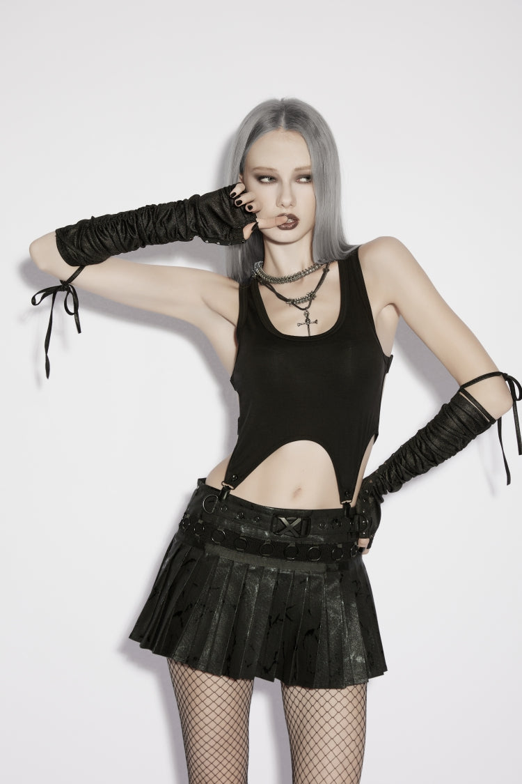 College-Style Pleated Punk Skirt with Cool Print