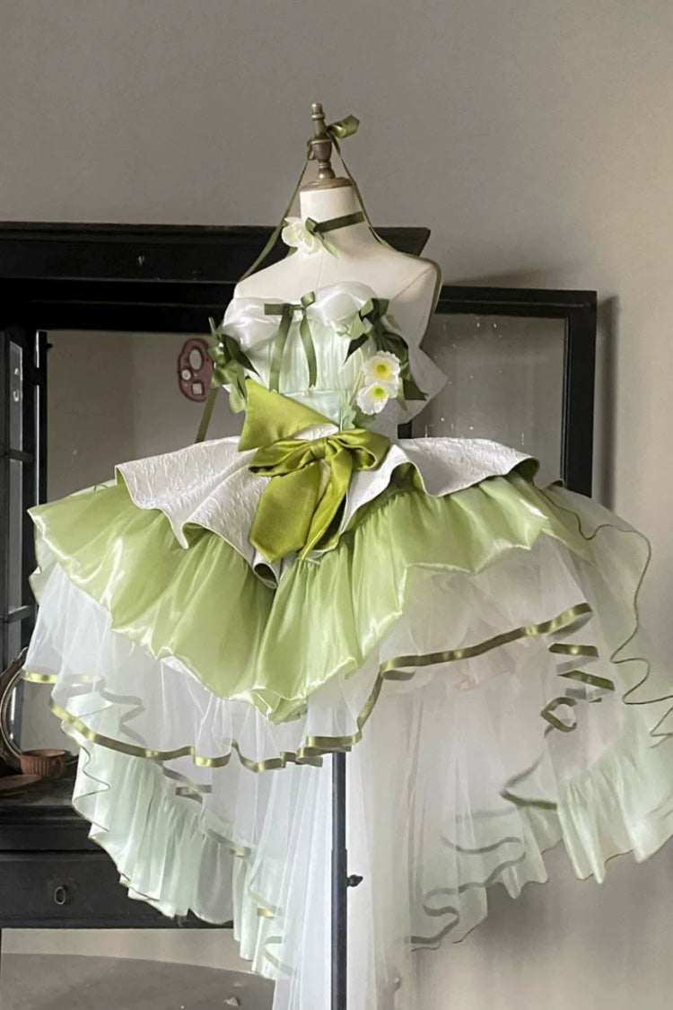 Emerald Off-Shoulder Ruffled Bow Patchwork Sweet Lolita Gown