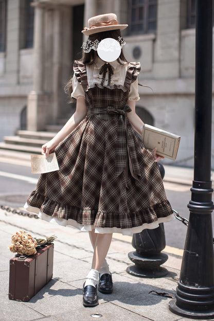 Thames at Dusk Print Vintage Lolita Dress with Ruffle - Short Sleeves