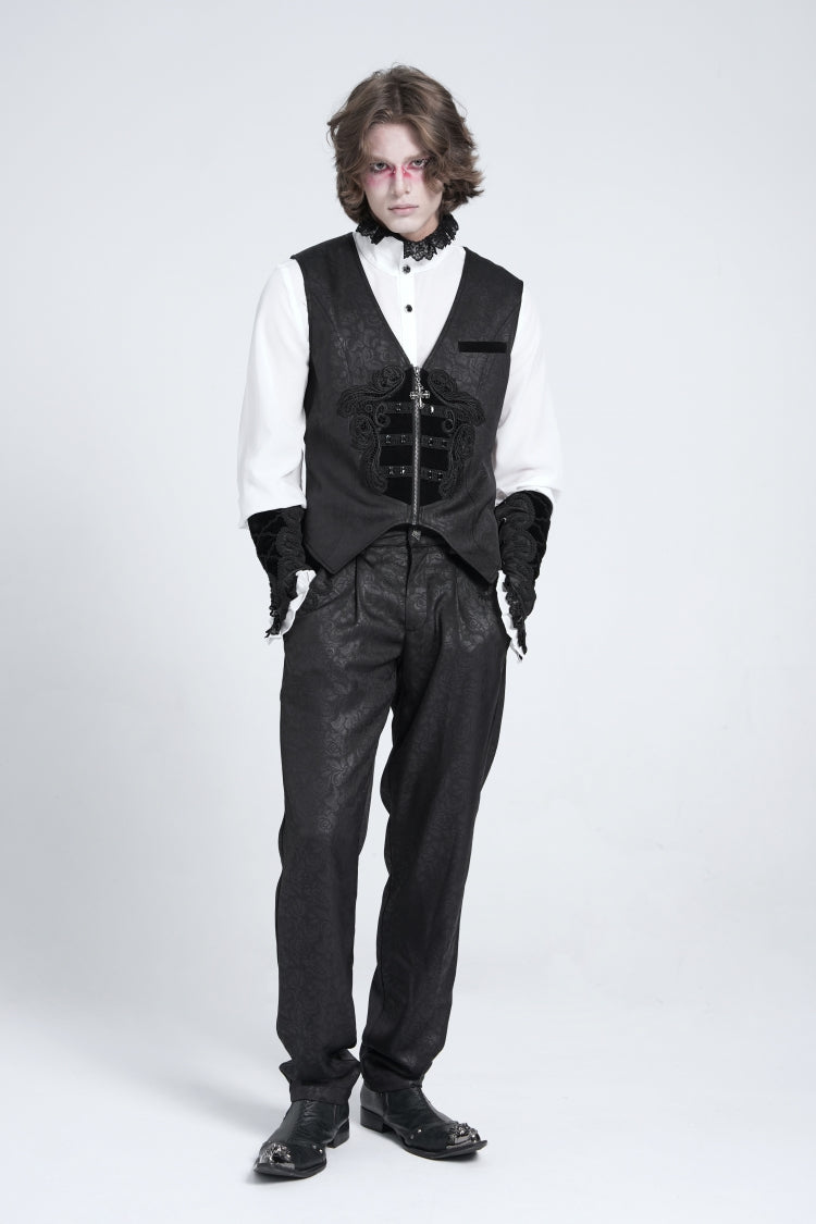 No-Sleeve Floral Stitched Velvet Men's Gothic Waistcoat