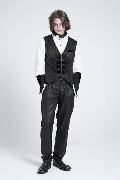 No-Sleeve Floral Stitched Velvet Men's Gothic Waistcoat
