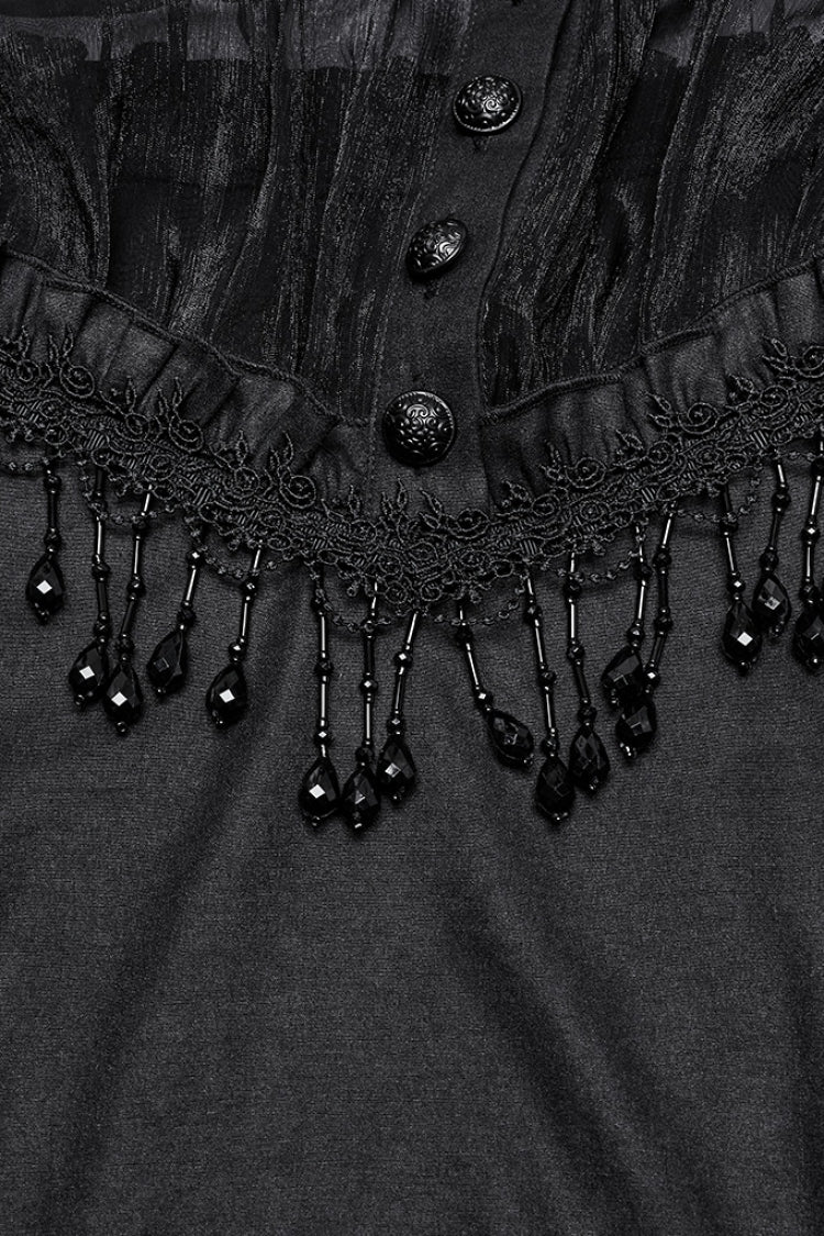 Sheer Mesh Gothic Blouse - Women's Ruffled Long-Sleeve