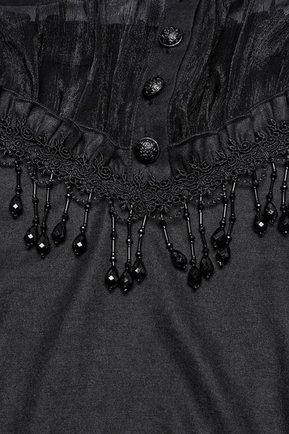 Sheer Mesh Gothic Blouse - Women's Ruffled Long-Sleeve