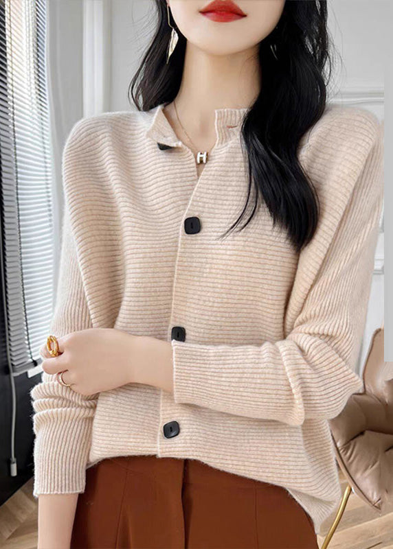 Cardigans en tricot de coton à boutons et col rond rose fin Automne QP046 