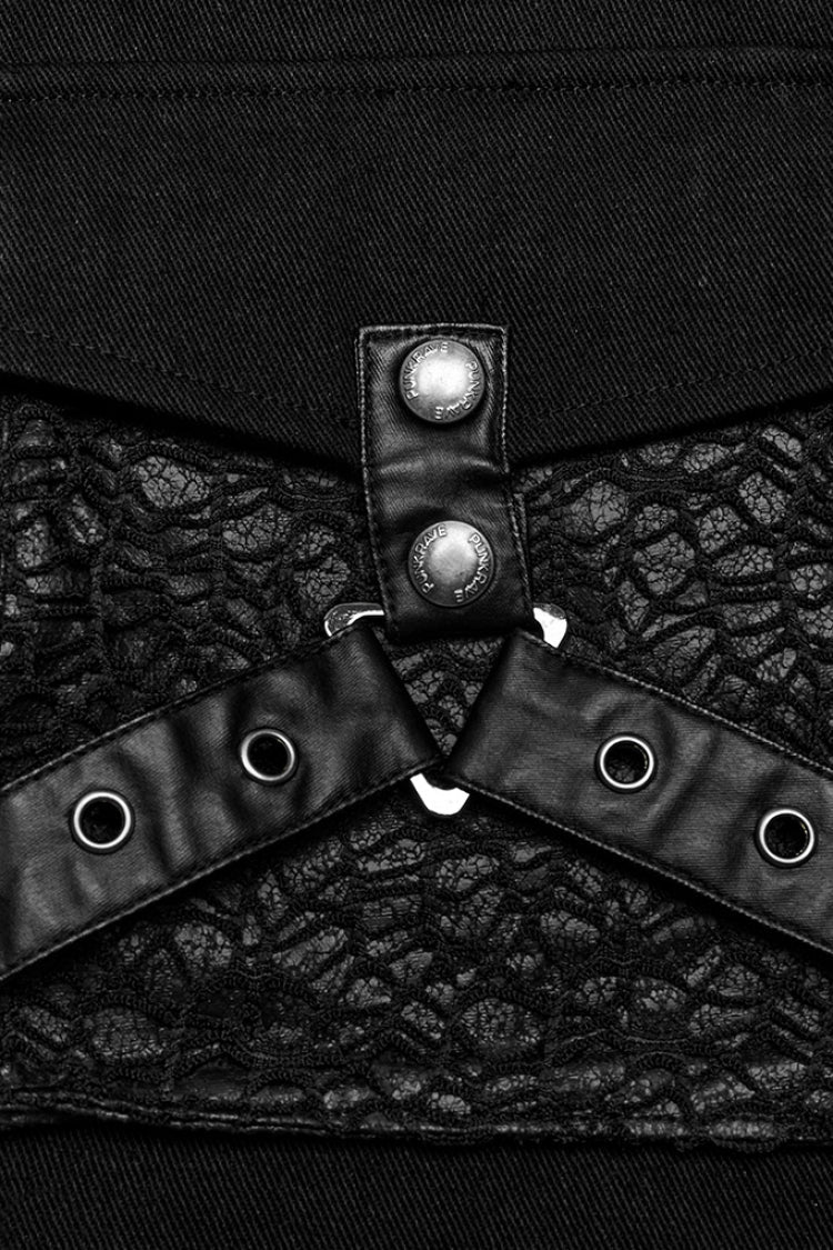 Slim-Fit Black Gothic Vest, Mandarin Collar with Stitch Detailing for Men