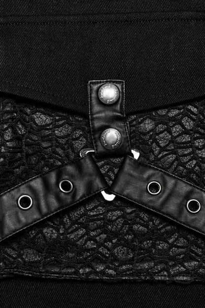 Slim-Fit Black Gothic Vest, Mandarin Collar with Stitch Detailing for Men