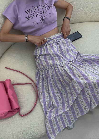 Skirt Spring Ruffled Cotton French Print Purple