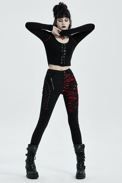 Lace-Up Stitching Drawstring Steampunk Skinny Jeans for Women - Two Shades
