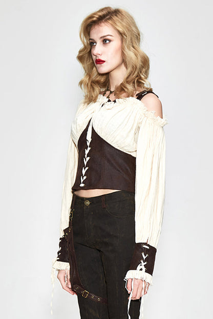 Slim Halterneck Punk Blouse for Women, Vintage Sexy Style, Cream