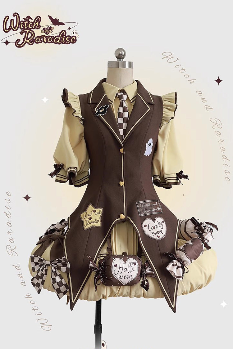 Witch and Paradise Halloween Lolita Dress Set with Ruffle Bow - Short Sleeves