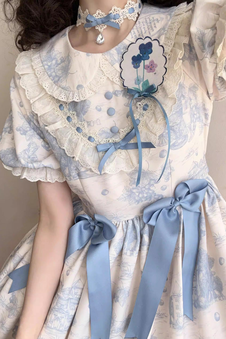 Grape Moon Almanac Short Sleeve Ruffle Bow Sweet Dress