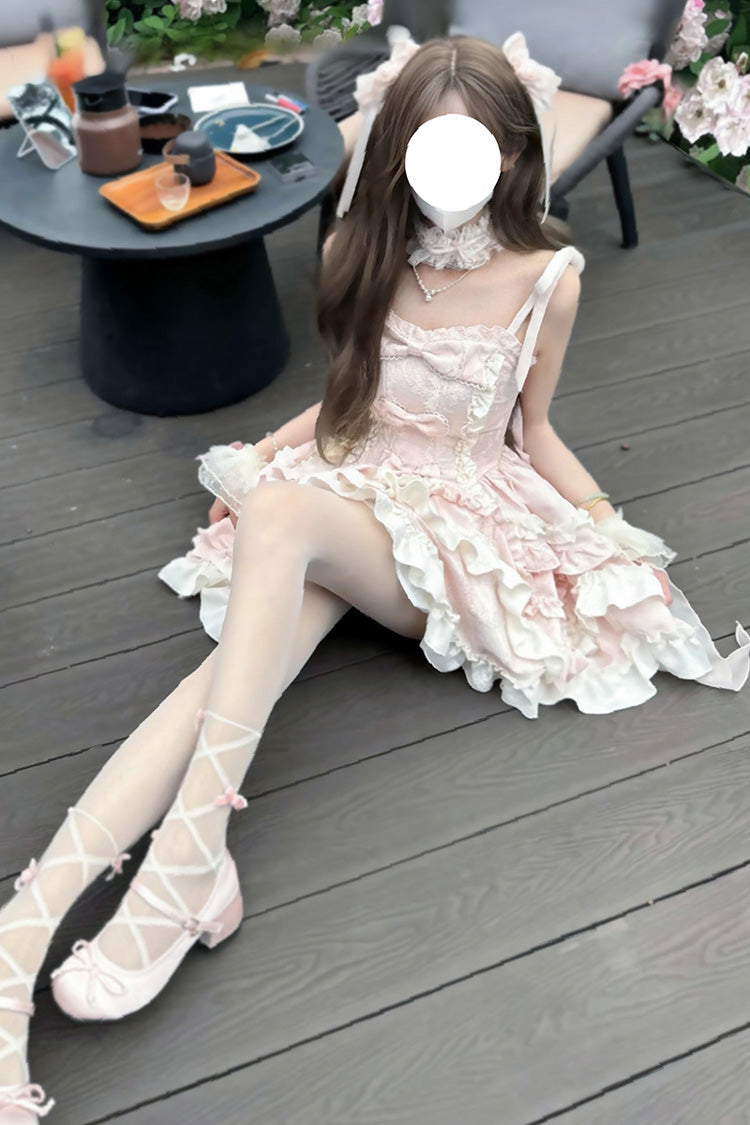 Blush Halter Sleeveless Embroidered Ruffle Ballerina JSK Set - Heart of Butterfly