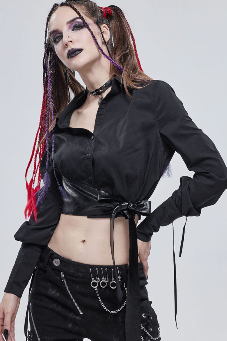 Eclipse Asymmetric Cropped Long-Sleeve Shirt with Cord Details