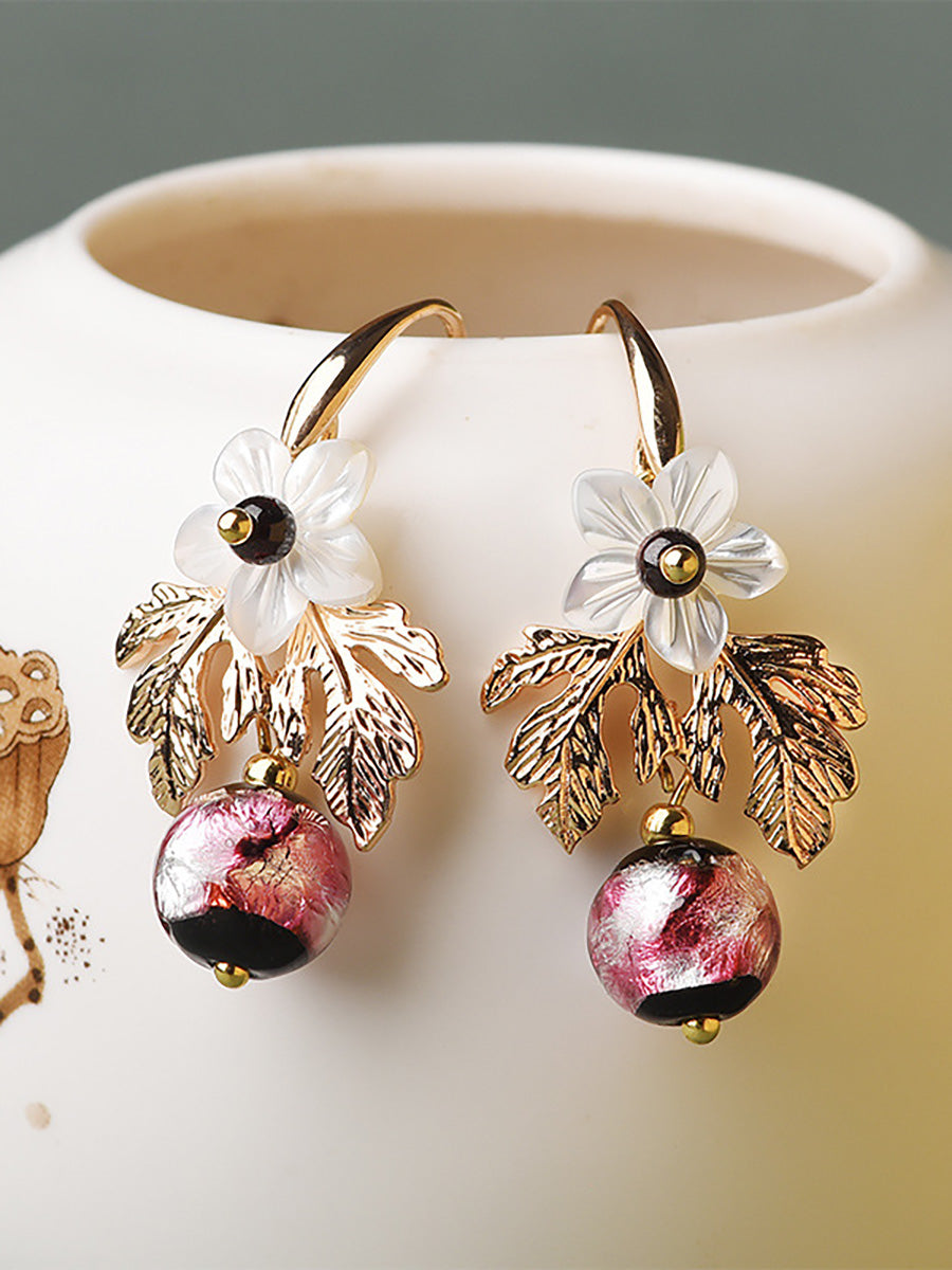 Women Shell Retro Pearl Flower  Earrings AK1007