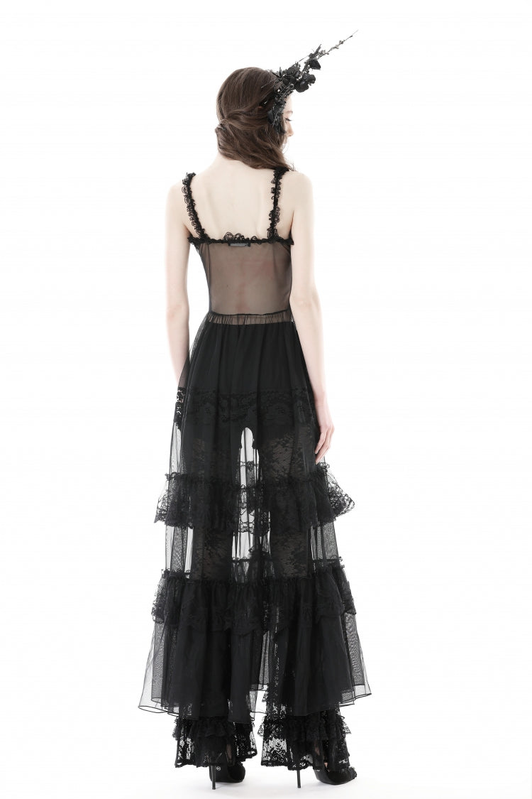 No-Sleeve Layered Lace Sheer Mesh Gothic Slip Gown