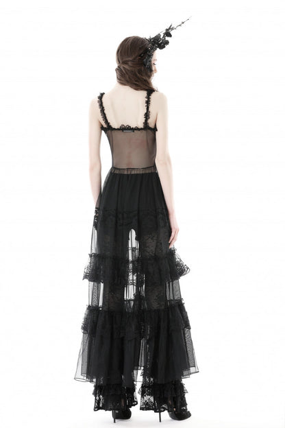 No-Sleeve Layered Lace Sheer Mesh Gothic Slip Gown