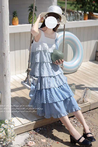 Go To The Beach Ruffle Print Holiday Sweet Lolita JSK