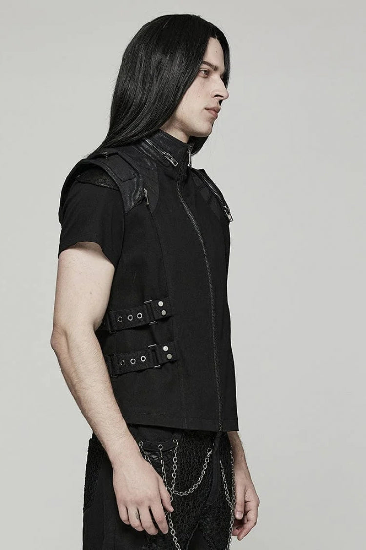 Steampunk Vest with Webbing and Stitching for Men