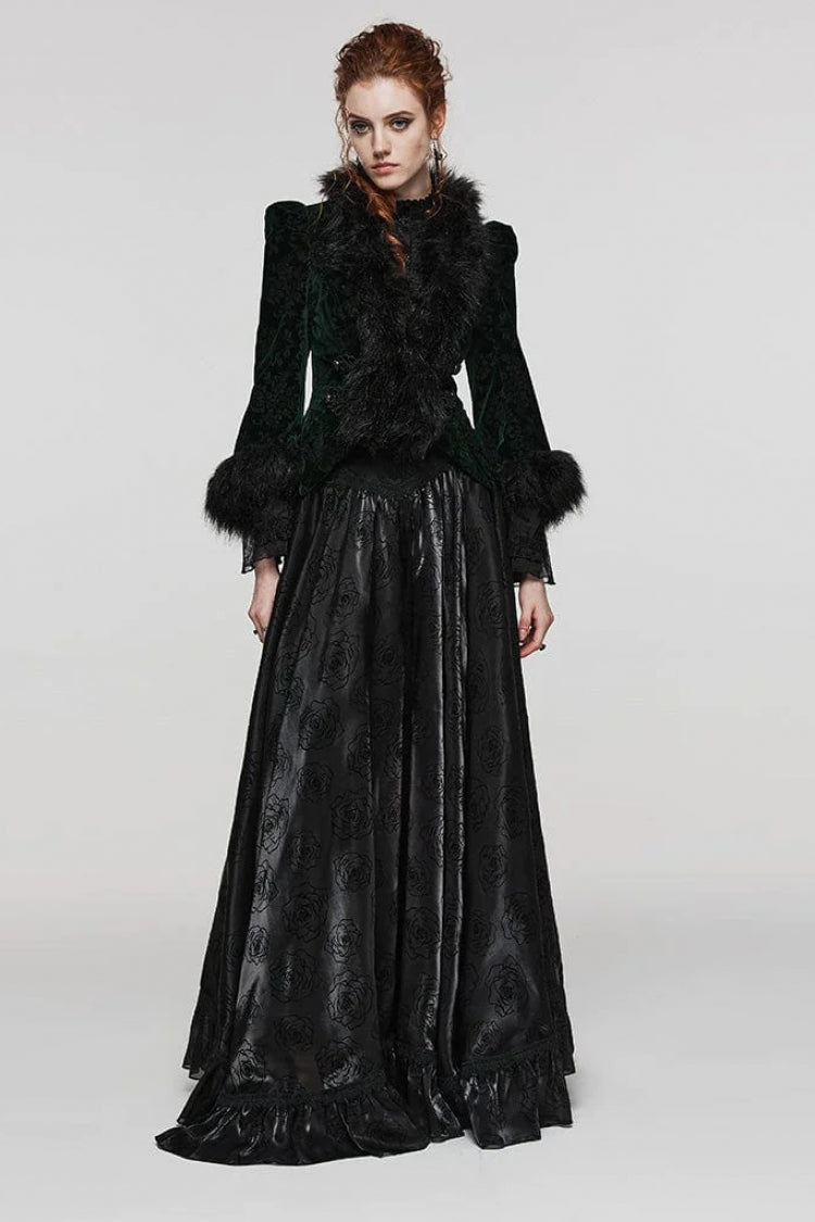 Women's V-Neck Long Sleeve Faux Fur Stitch Gothic Coat Four Shades