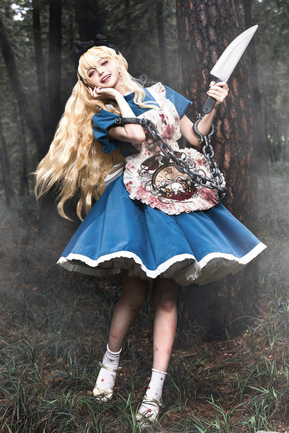 Azure Dark Fairy Tale Alice Long Sleeve Ruffle Gothic Lolita Gown