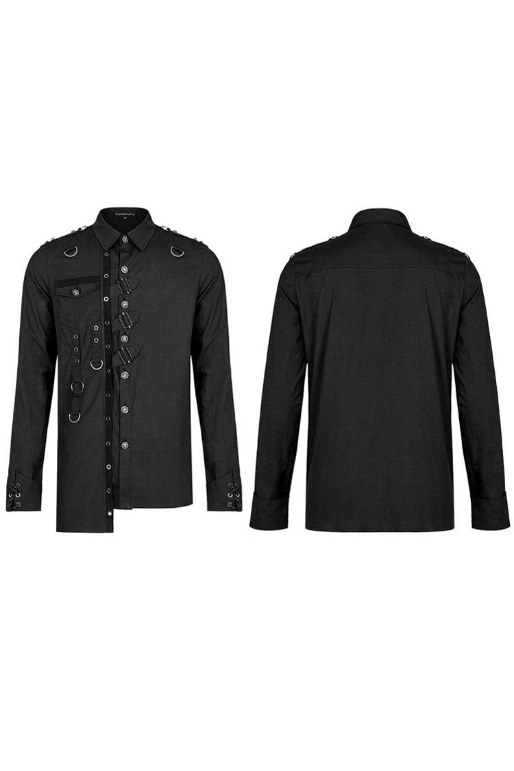 Ink Asymmetric Soft Shirt with Metallic Buckle Trim