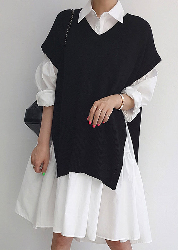 Knit Dresses Stylish Pieces Shirt Set Side Two Open And Vests