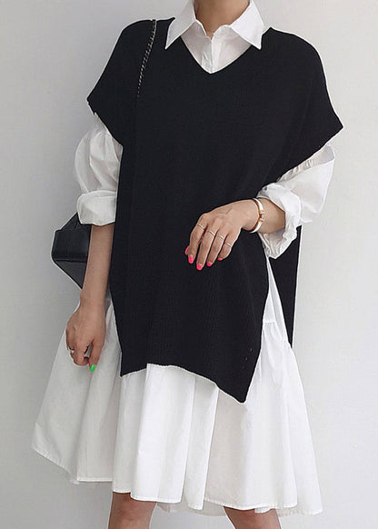 Knit Dresses Stylish Pieces Shirt Set Side Two Open And Vests
