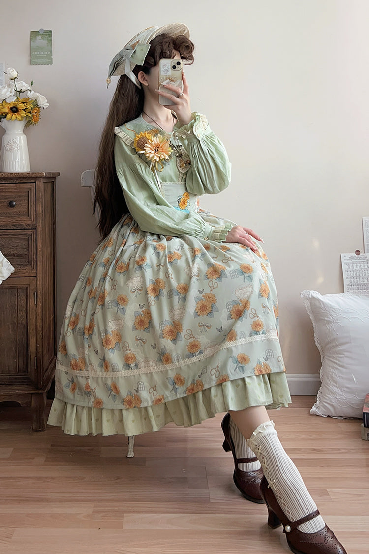 Emerald Gardening Sunflower Sleeveless Ruffle Bow Uplift Elegant JSK