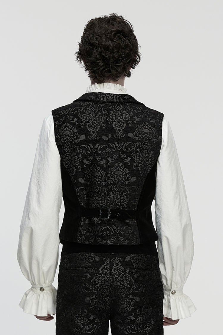 No-Sleeve Floral Jacquard Buckled Men's Gothic Waistcoat