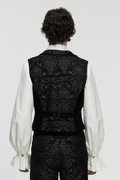 No-Sleeve Floral Jacquard Buckled Men's Gothic Waistcoat