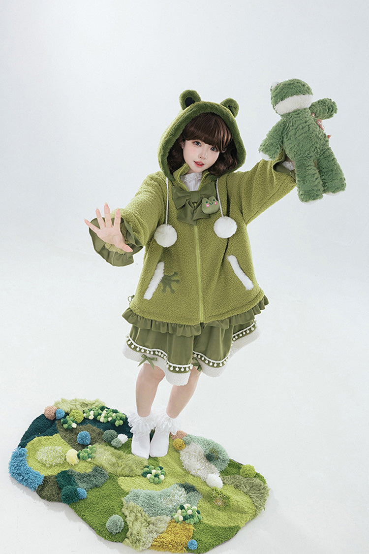 Emerald Long Sleeve Hooded Bow Sweet Lolita Coat