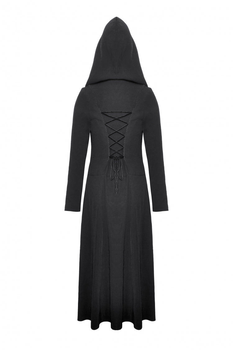 Hooded Punk Jacket with Ruffled Lace-Up Front for Women