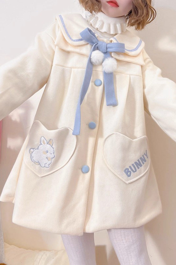 Sweet Lolita Coat with Doll Collar, Long Sleeves & Bowknot Detail, Cream