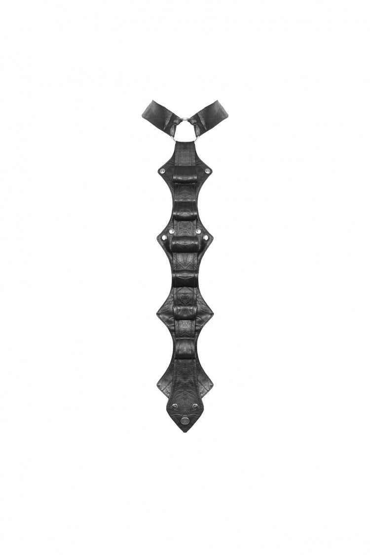 Punk PU Necktie in Black with Irregular Design