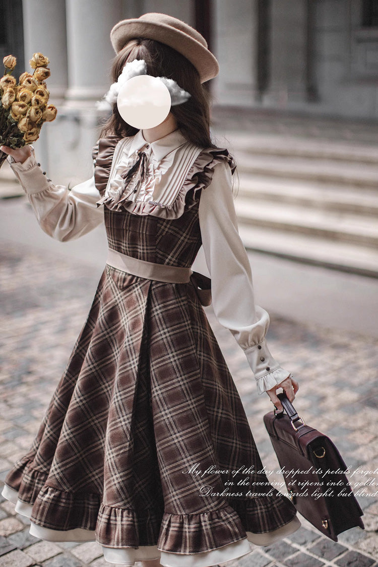 Thames at Dusk Vintage College Lolita Dress with Ruffle - Long Sleeves